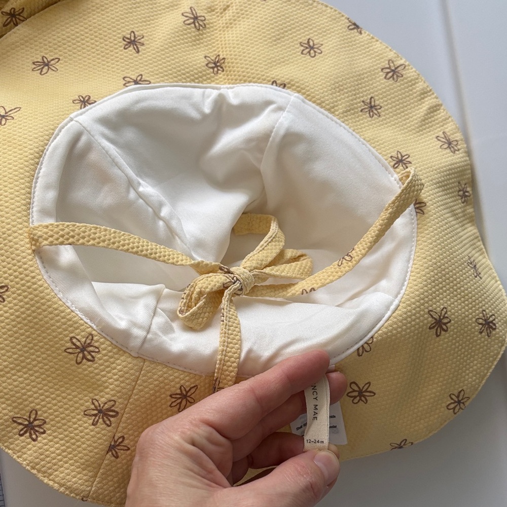 Quincy Mae Yellow Floral Kids Swim One Piece and Hat - Picture 5 of 6